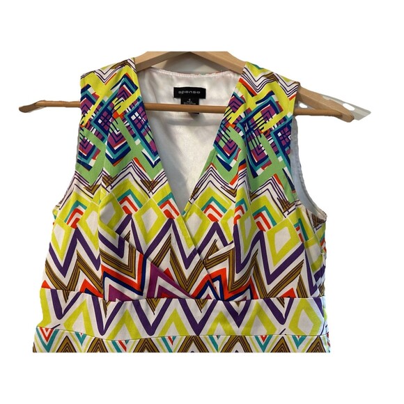 Spense Womens A Line Dress Pink Green Geometric Retro Pleated Skirt Design SZ 4 - Picture 2 of 12